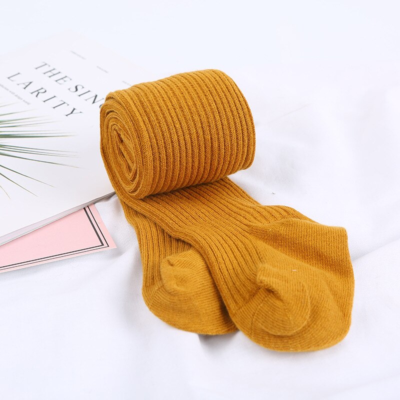 0-4Jahre Herbst Baby Strumpfhosen Baby Mädchen Rippen Strümpfe Winter Kind Baumwolle Warme Strumpfhosen Mädchen Solide Süssigkeit Farbe Engen Kleinkind: 0 zu 1T / Ingwer Gelb