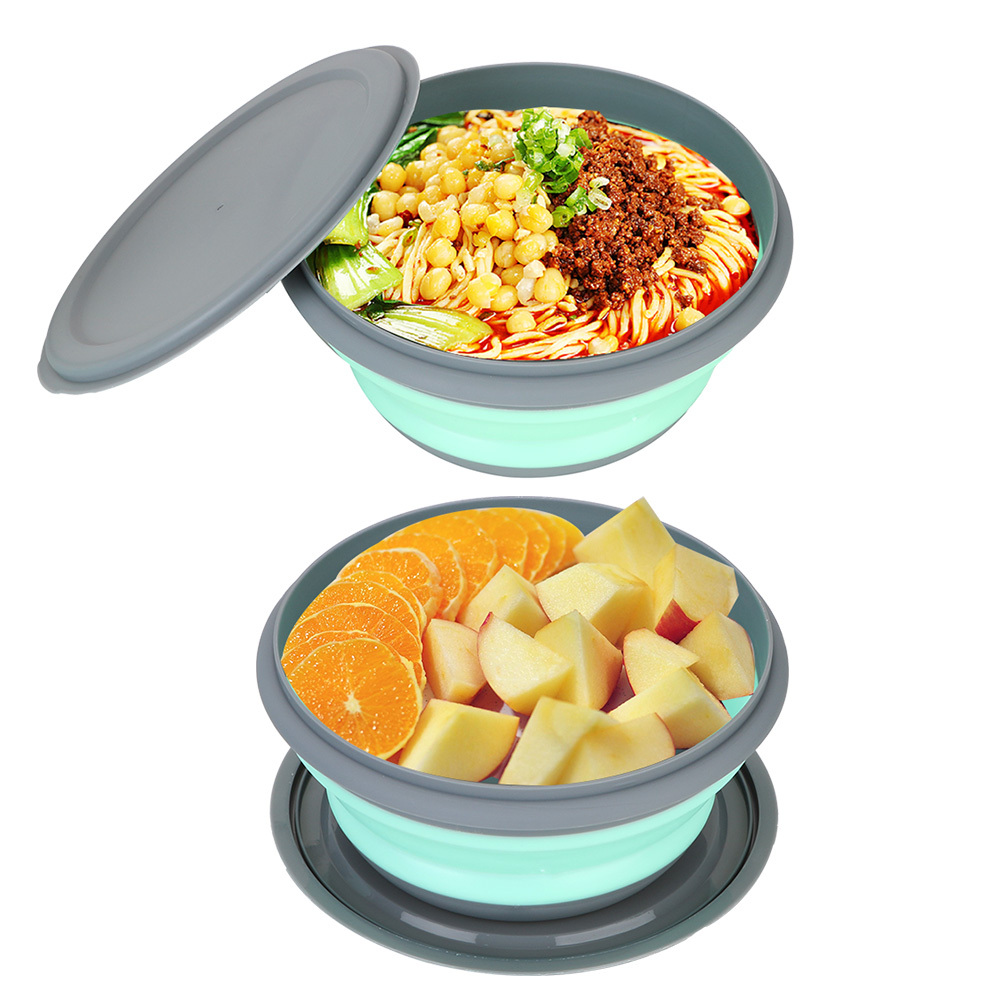 3 stk./sæt silikone foldbar madkasse med låg bærbar picnic camping skåle sæt køkken service sæt foldbar frugtsalatskål