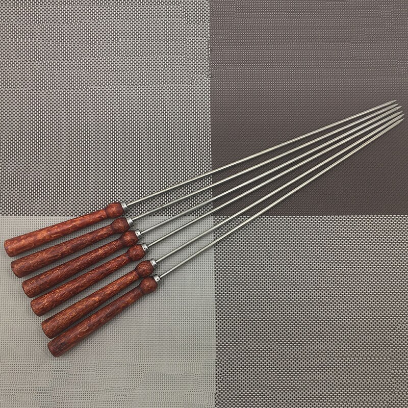 Rvs Barbecue Spies Bbq Kebab Stick Grill Naald Houten Handvat Kerst Bbq Party Naalden Tool Set 43Cm 16inch