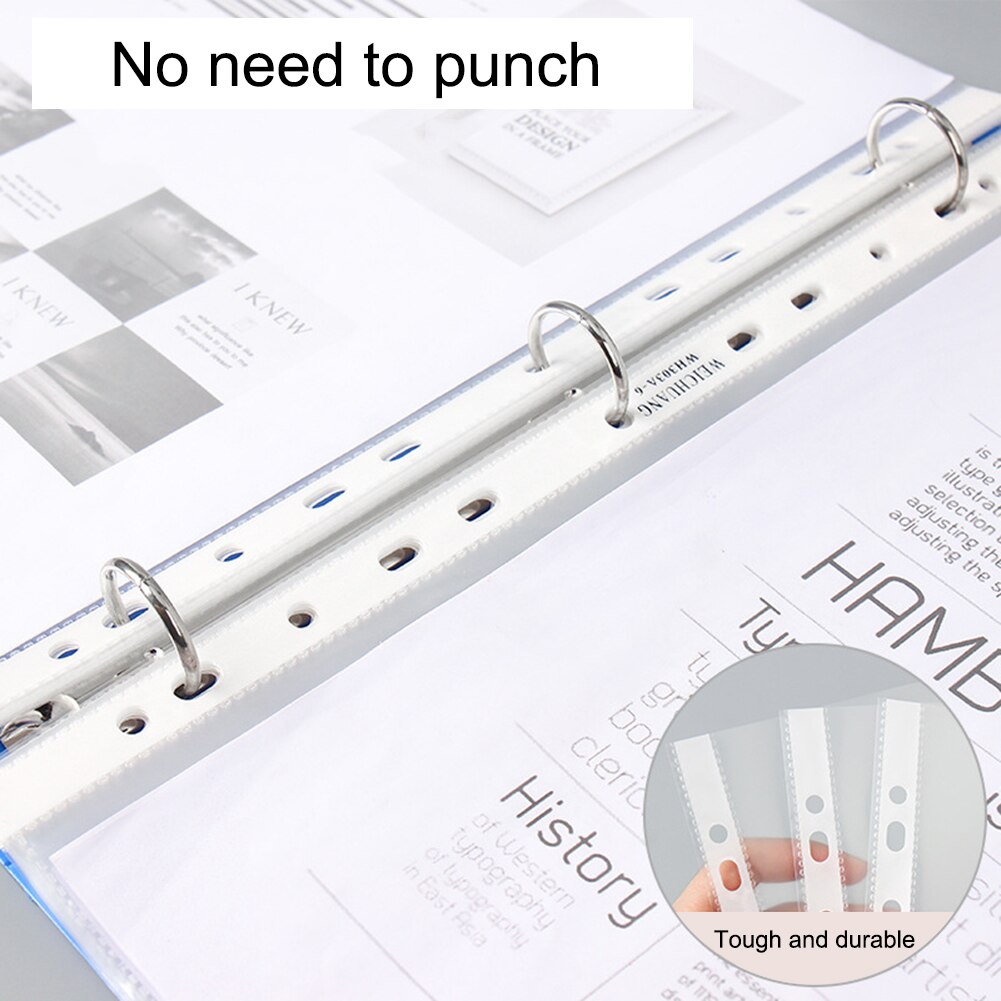 100Pcs A4 Plastic Punched Pockets Folders Filing 11 Holes Loose Leaf Documents Sheet Protectors Transparent Folder Bag