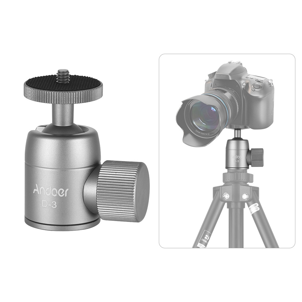 Andoer Mini Tripod Ball Head Aluminium Alloy Tripod Mount with 1/4in Hole 360 Degree Rotating Panorama for Smartphones Cameras