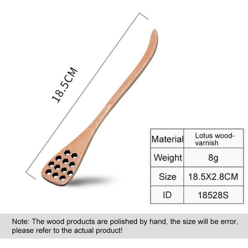 Lotus Wood Spoon with hole 18.5cm Long Handle Natural Wooden Household Honeycomb Stirring Spoon Coffee Tea Honey Spoon Double .: A1
