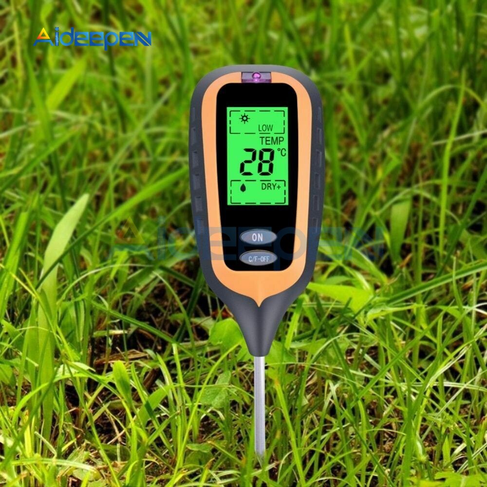 4 in 1 toprak Ph ölçer toprak test cihazı PH nem ölçer sıcaklık güneş
