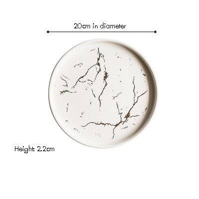 8-inch Porcelain Dinner Plates, Marble Pattern Round Serving Plate for Pasta, Snack, Dessert and Salad, White, Black: White