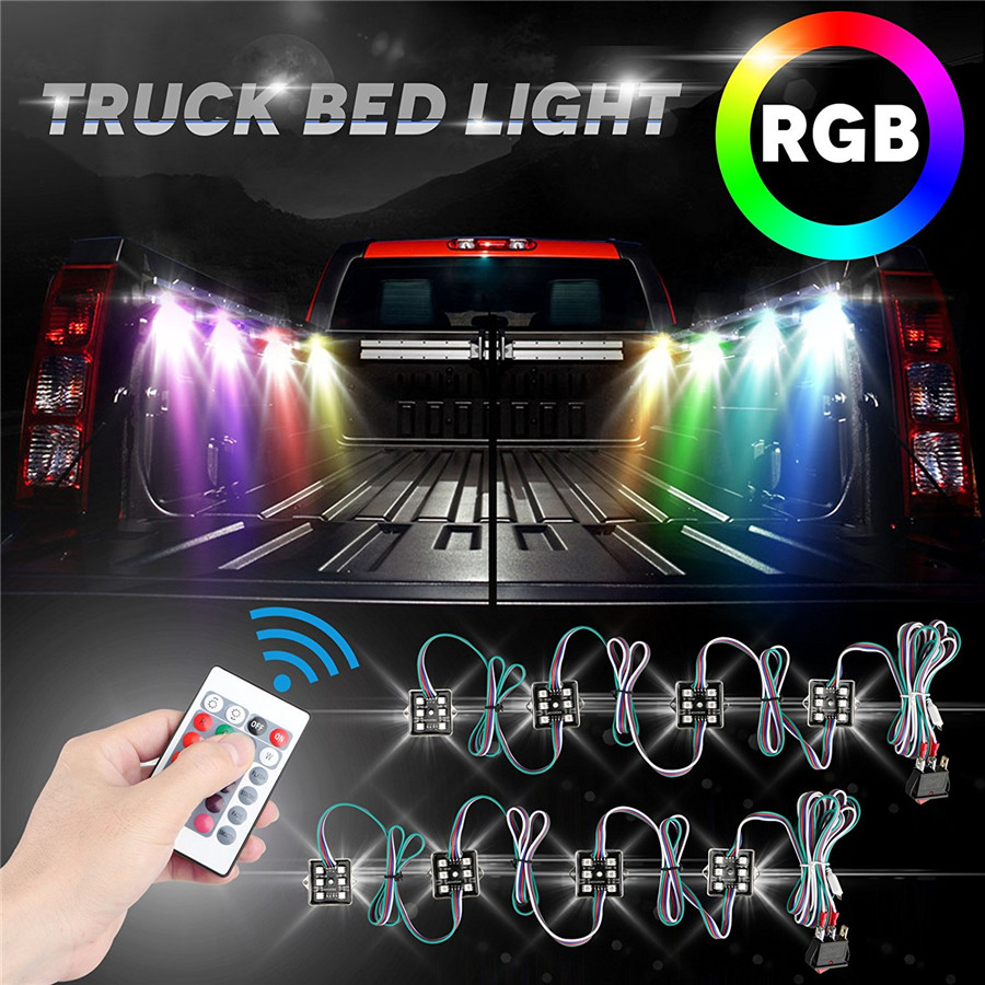 Led rgb lastbil seng baglys kit-lyd aktiveret trådløs fjernbetjening flerfarvet arbejdsglød neon rockbelysning  (8 bælg)