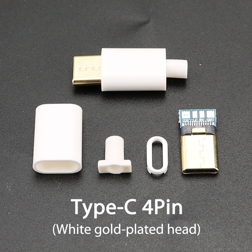 ChengHaoRan Micro USB 5Pin Welding Type C 4P Male Plug Connectors Charger USB Tail Charging Socket 3/4 in 1 White Black Plug
