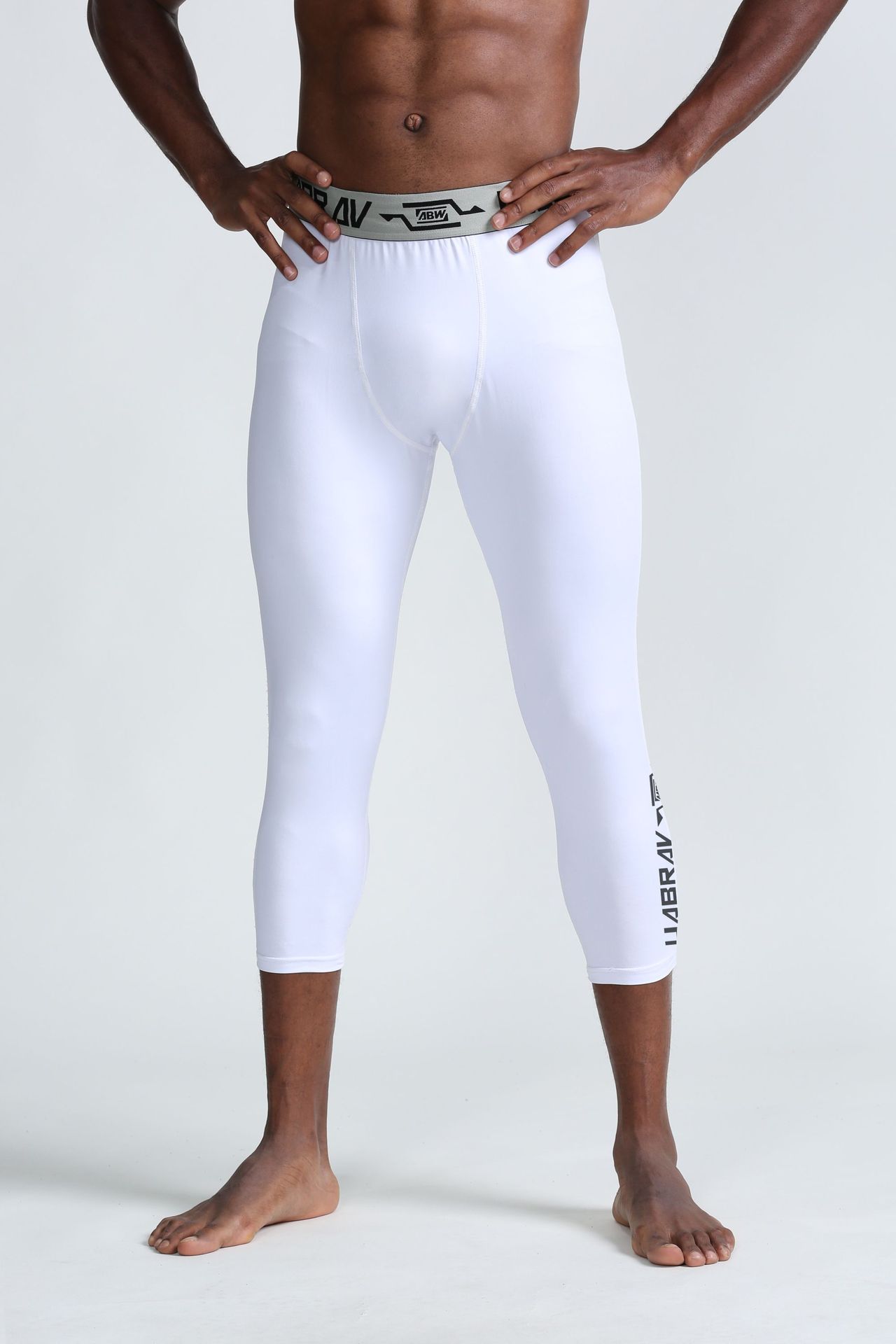 Sport stramme bukser mænd sommer fitness løb quick dry cropped bukser basketball base kompression bukser mænd: Hvid / Xxl