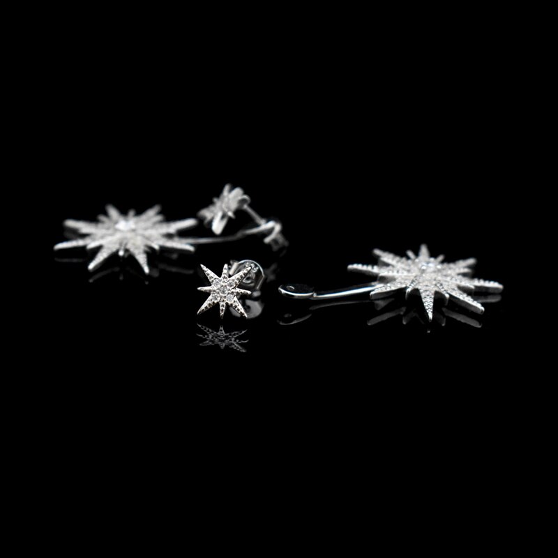 Newest 925 Sterling Silver Snowflake Long Earrings Cubic Zirconia Earring Ear Stud For Women Jewelry Christmas