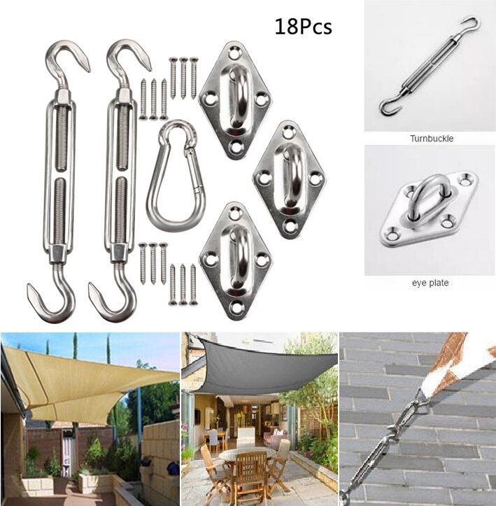 18 st fixeringssats för solsegel i rostfritt stål trädgårdssolskydd tillbehörssats för segelfäste