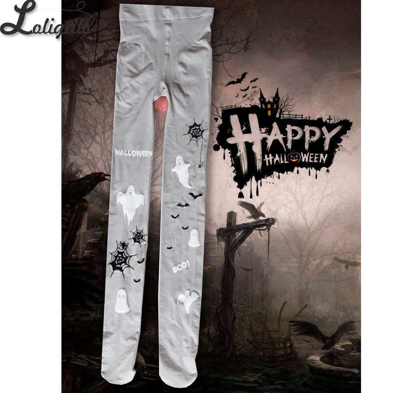 Halloween Tights with Little Devil Print Gothic Lolita Pantyhose: Gray