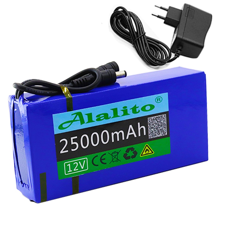 Super Oplaadbare Draagbare 12 V 25Ah Lithium-Ion Battery Pack Dc 12.6V 25000 Mah Batterij Met us Eu Plug