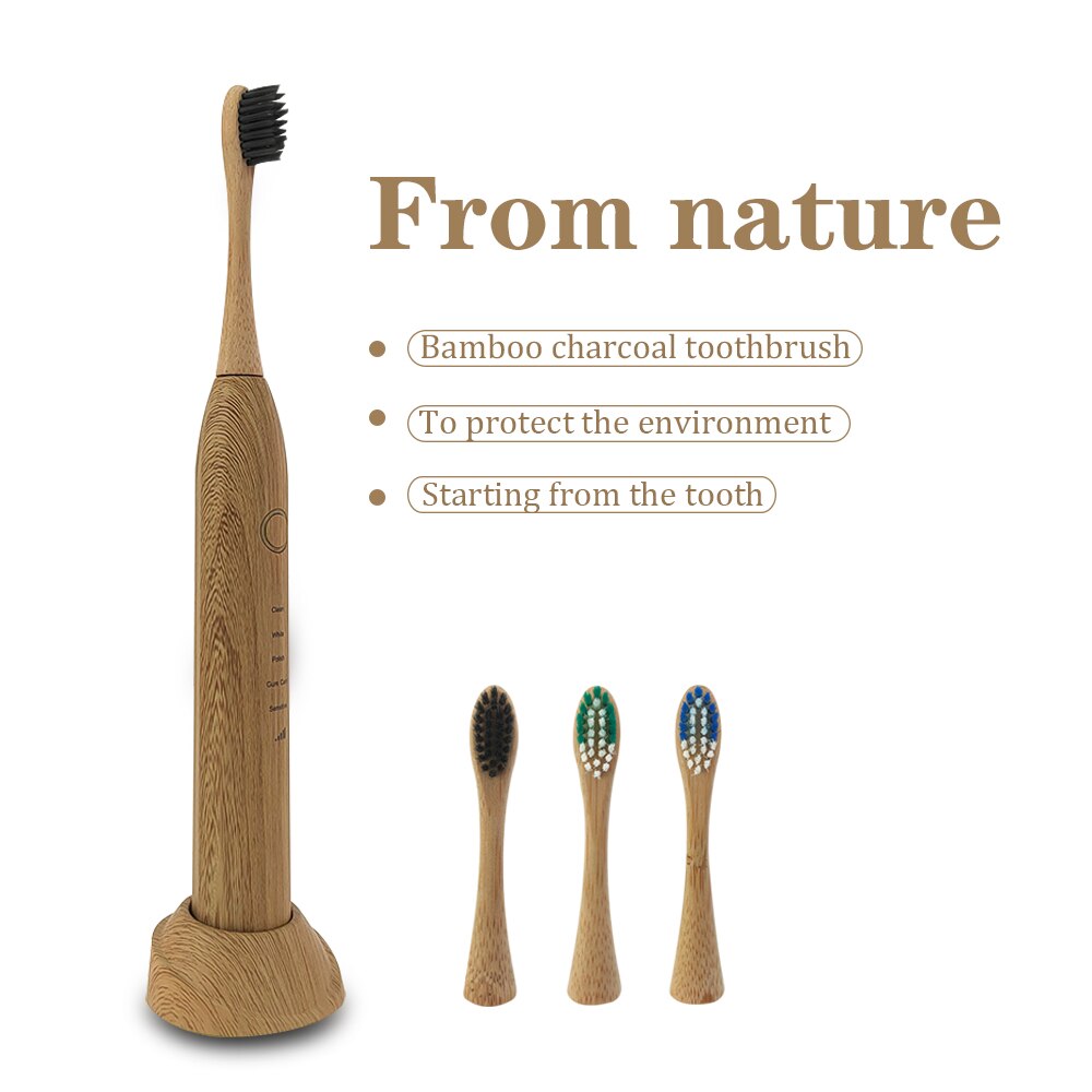 Cepillos de dientes eléctricos de bambú cerdas de Nylon-Biodegradable Natural ecológico Compostable reutilizable vegano