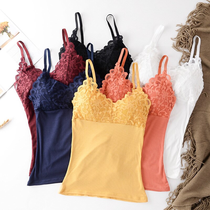 Lace Cotton Vest Tops Women lingerie Pad Sleeveless Straps Print Undefined Tube Tank Top One-piece Female Camisoles Underwear