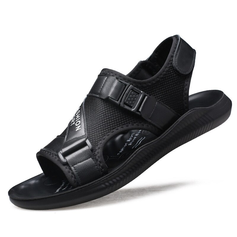 Summer Men Sandals Mesh Beach Shoes Breathable Soft Casual Male Flats Buckle Strap Leisure Footwear: 6.5