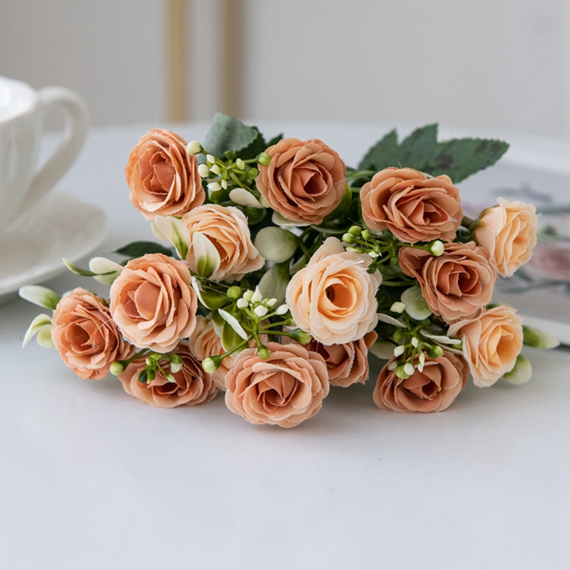 5 fork 15Head Silk Rose For Wedding arch Christmas Wreath Decoration Home Living Room bonsai Photography prop Artificial Flowers: Champagne
