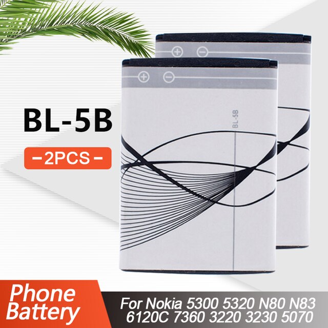1-5pcs 890mAh BL-5B BL5B BL 5B Lithium Phone Battery For Nokia 5300 5320 N80 N83 6120C 7360 3220 3230 5070 5208 Replacement Cell: 2PCS