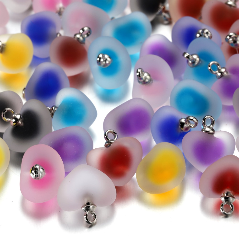10 unids/lote de abalorios de corazón de colores esmerilados de resina, pulsera, pendientes, collar, colgante de cuentas de gelatina para suministros de joyería DIY: Color dorado