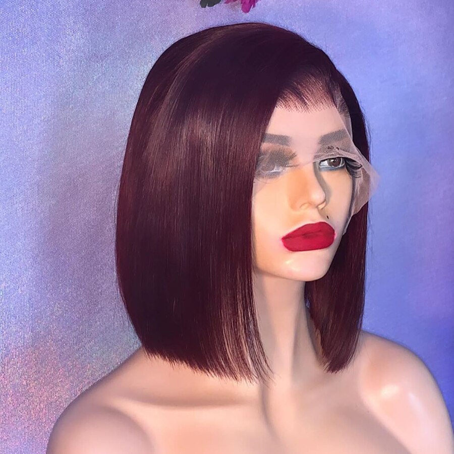 Midden Deel Wijn 180% Dichtheid Blunt Korte Bob 99j Lace Front Synthetische Pruik Voor Vrouwen Met Baby Haar Pre Geplukt daily Pruik