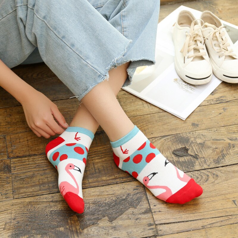 5pairs/lot Cotton Flamingo Socks Women Colorful Harajuku Funny Flamingo Women Kawaii Happy Comfortable Motion Sock