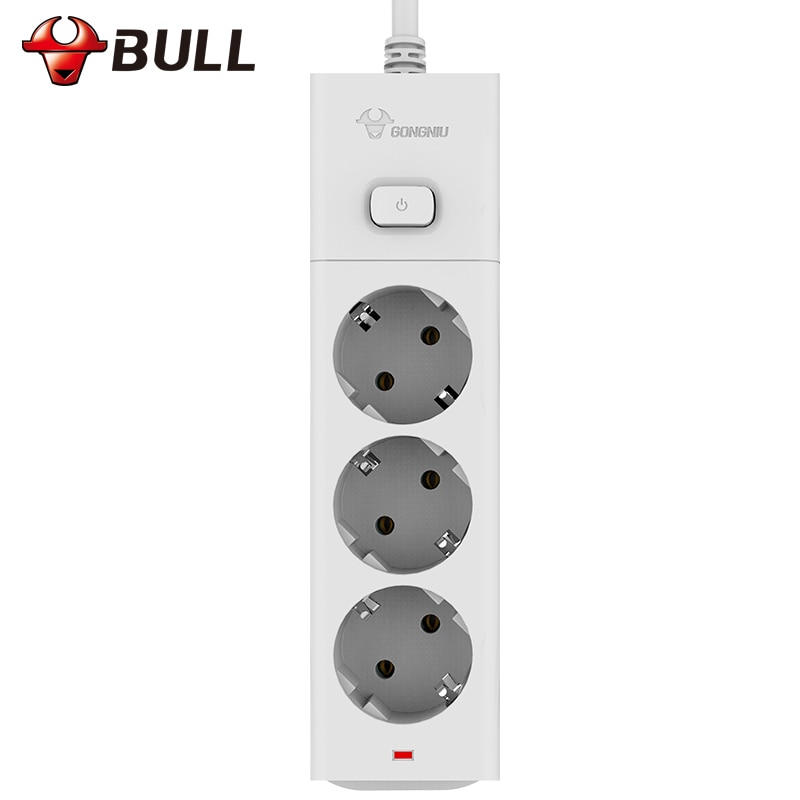 Bull Stopcontact EU Plug Extension Socket Outlet EU Power Strip 3m 3-poorten netwerk filter smart socket