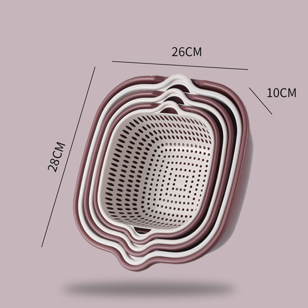 6 Stuk Dubbele Laag Afvoer Mand Plastic Groente Wasmand Wastafel Huishouden Keuken Wassen Box Wassen fruit Blauw: Purple (6 piece)