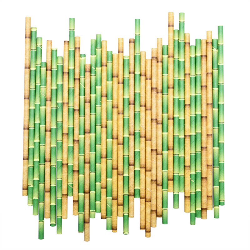 25 stk/sæt papirsugerør gul grøn bambus mønster bryllup fødselsdagsfest tilbehør drikkesugerør bar tilbehør