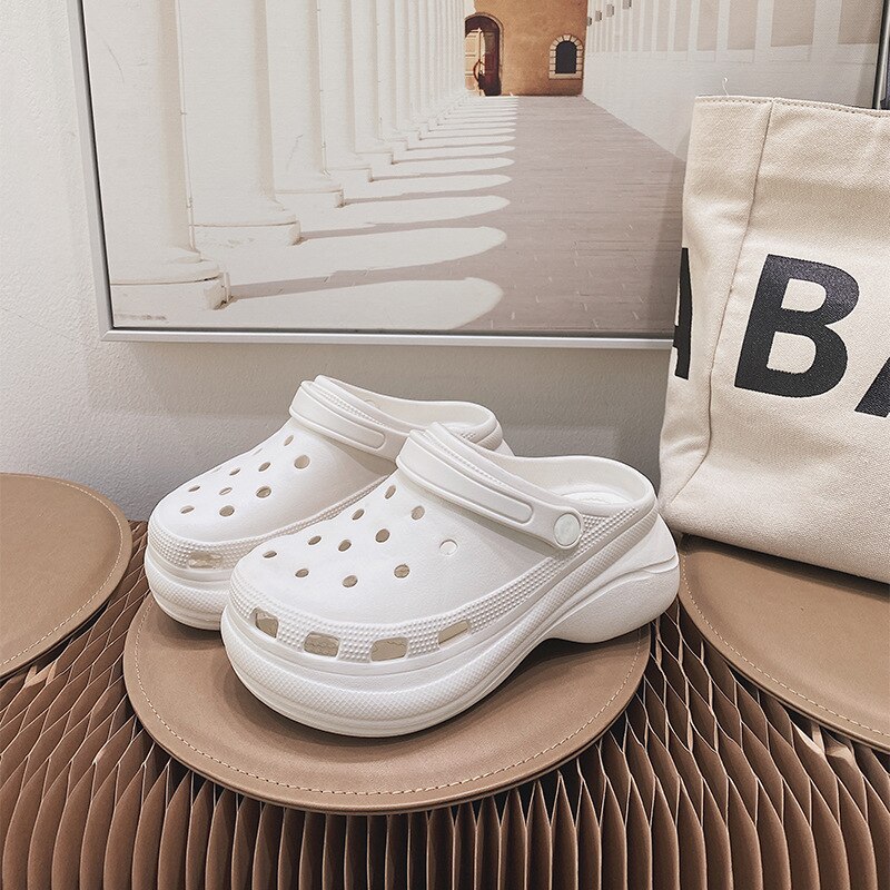 Summer Women Croc Clogs Platform Garden Shoe Sandals Height Increasing Slippers Slip On For Girl Beach Shoes Lady Slides: white / 39-40