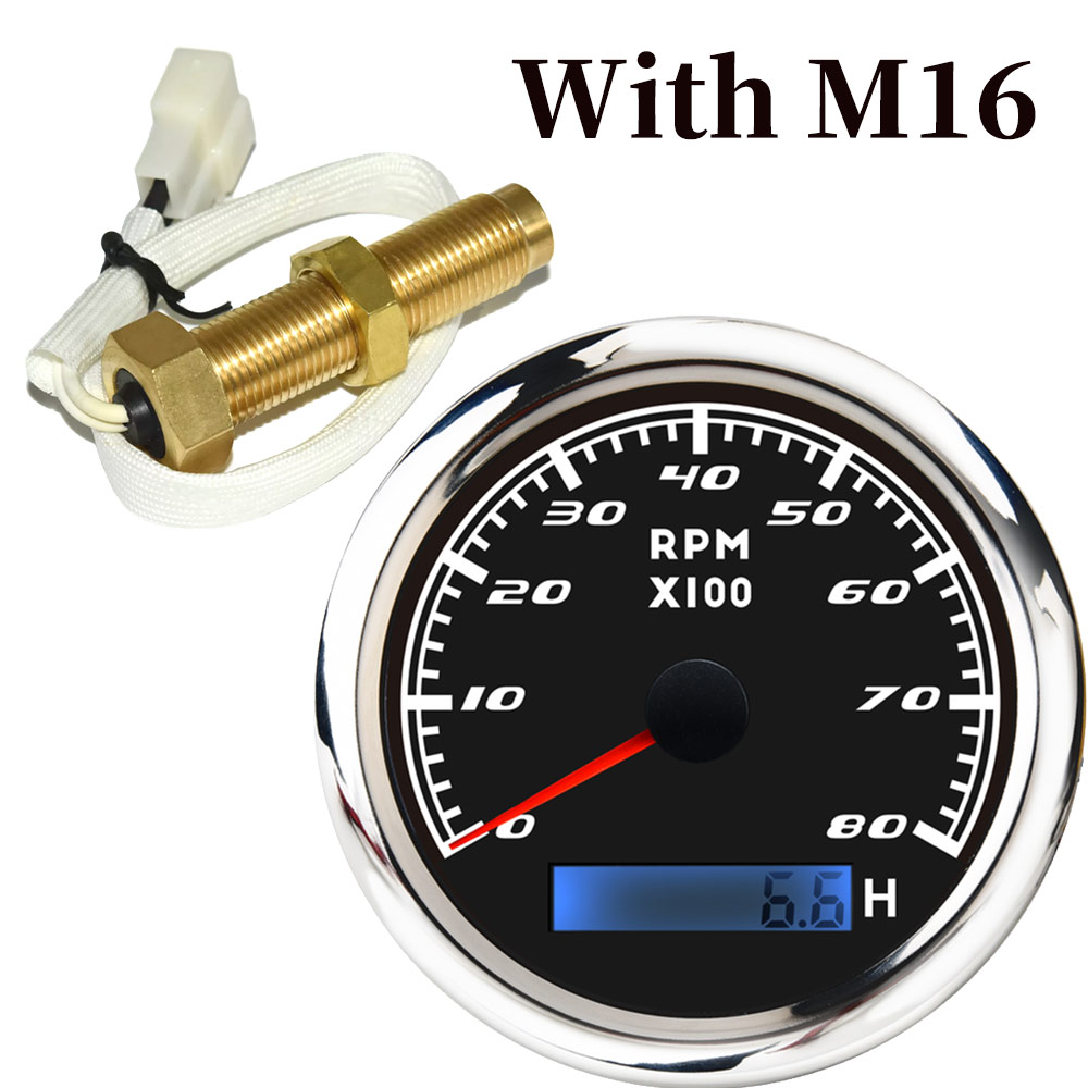 8k 85MM Tachometer Gauge Red Backlight With Hour Universal Waterproof Tacho Meter Tachometer Sensor For Marine Car 9-32V: B Gauge M16 Senosr
