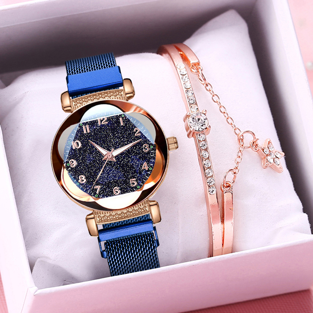 Women Bracelet Watch Set Magnet Buckle Starry Sky Luminous Arabic Numbers Watches Zegarek Damski Reloj Mujer