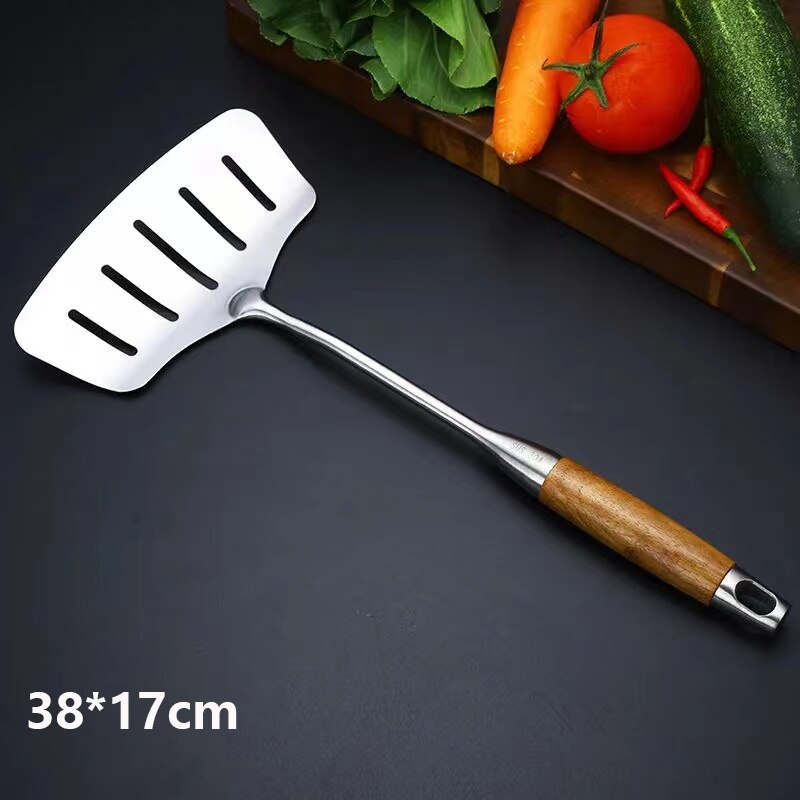 Rosewood Handle Stainless Steel Wok Spatula Skimmer Slotted Shovel Turner Rice Spoon Serving Utensil Set Kitchen Cooking Tools: 6