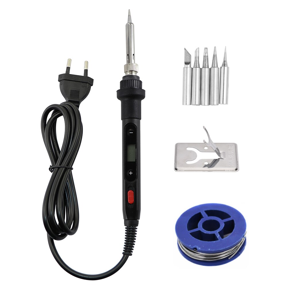 80W Electric Soldering Iron High Power LCD Digital Display Constant Temperature Electric Soldering Iron Repair Tool: 110V US Plug / Black SET-2