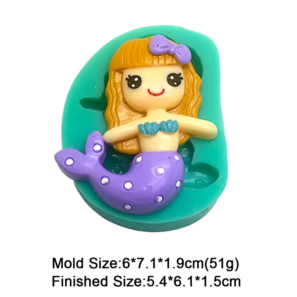 Moule sirène en Silicone pour décoration de gâteau Fondant, dessin animé, filles, Cupcake au chocolat, forme en Silicone pour outils en argile polymère, étoile de mer: F0958RY