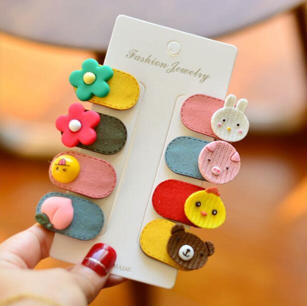 Girls Cartoon Animal Snap Hair Clips 8pcs/Set Suede Hairpins Kids Beads Small Barrettes Toddlers Child Hair Accessories: A-8PCS
