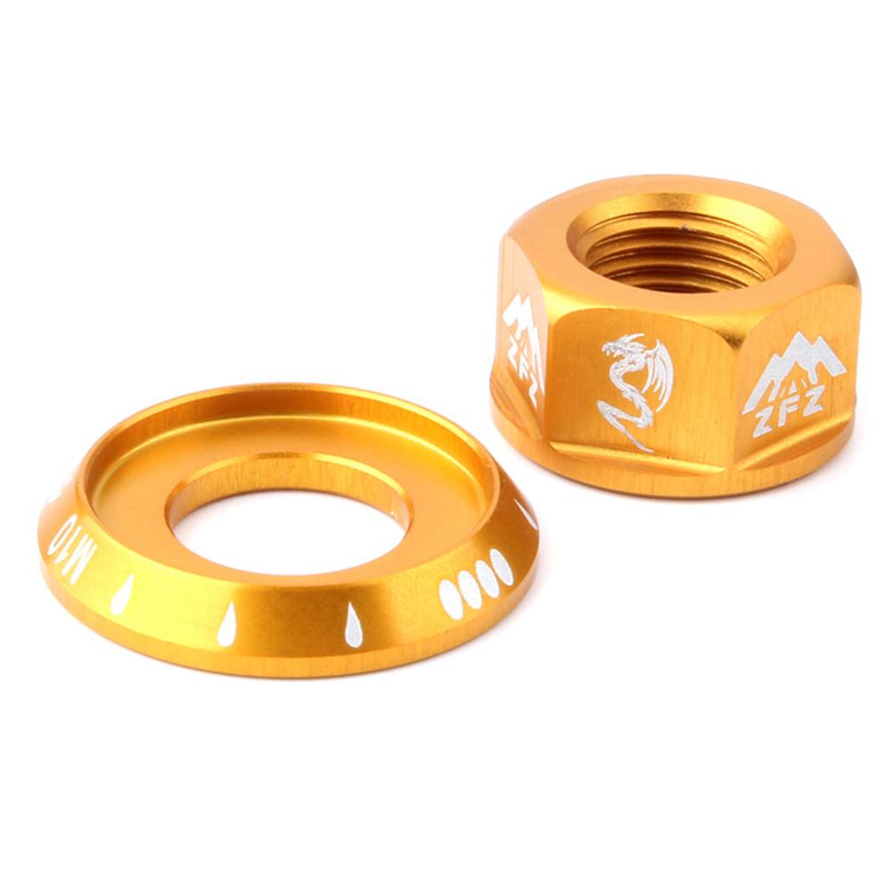 2 stuks Folding Fixed Gear Fiets Hub Noten Glanzende Kleur Voor Achter Drum Hub As Bevestiging Anti-slip Textuur m10 Moer Voor Firm: Gold