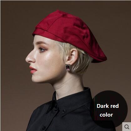 Casquette de travail pour homme, Chef, serveur et serveuse, chapeau béret, 4 couleurs, uniforme de travail, accessoire casquette S2, Restaurant, garde-manger et hôtel: dark red
