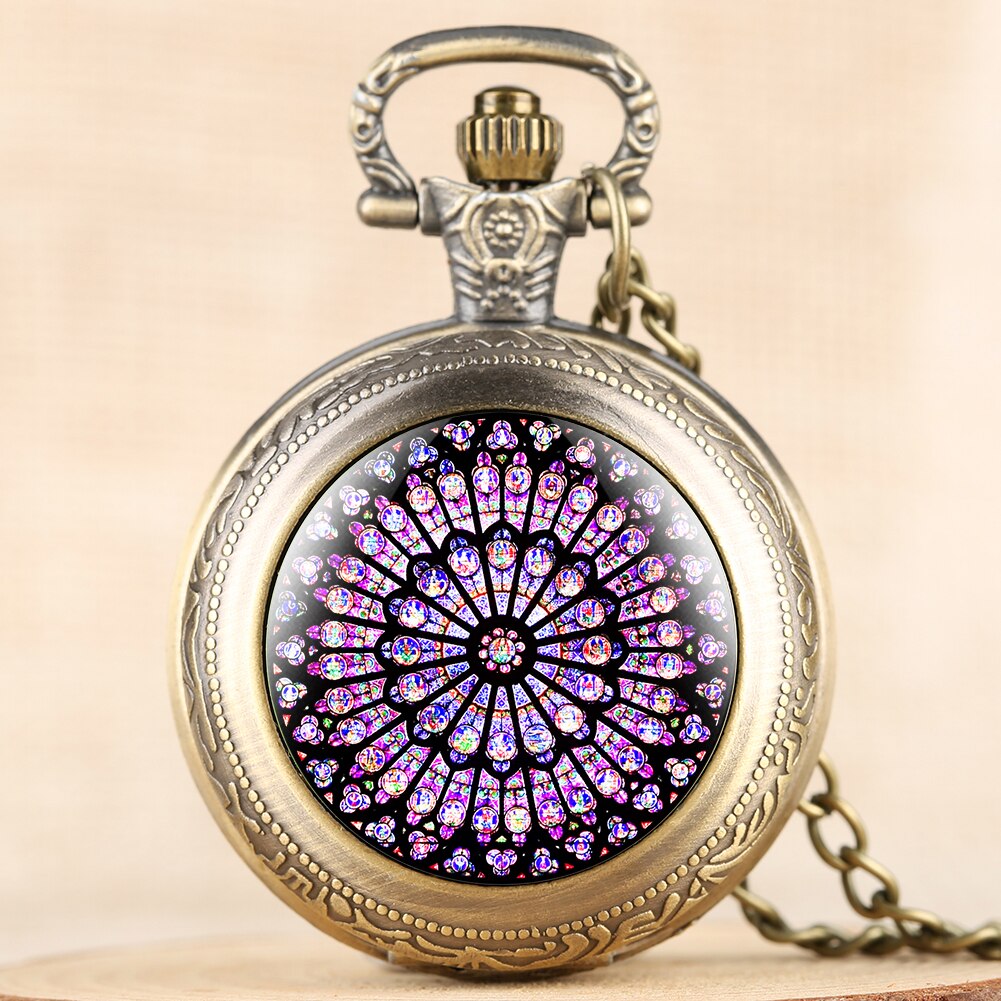 Montre De poche en vitrail Rose, magnifique collier pendentif De la chapelle Notre-Dame De Paris, Souvenir
