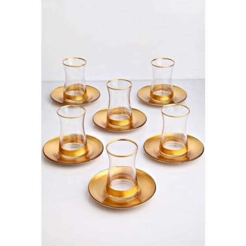 12 pieces (6 Persons) gold Color Tea Set Tea Coffee Cups Tea Coffee Sets Tea Coffee For Trophy Turkish Tea Cup Set Glass