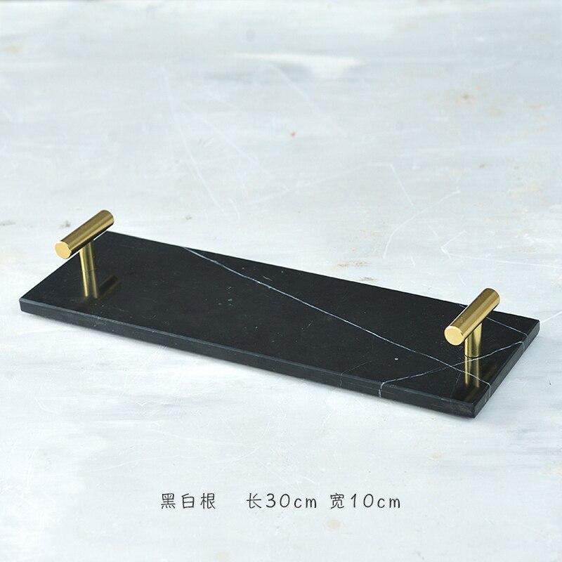 Bandejas de mármol Natural para decoración del hogar, bandeja decorativa con mango dorado, estante para baño, tocador, cosméticos, organizador de joyas: Black