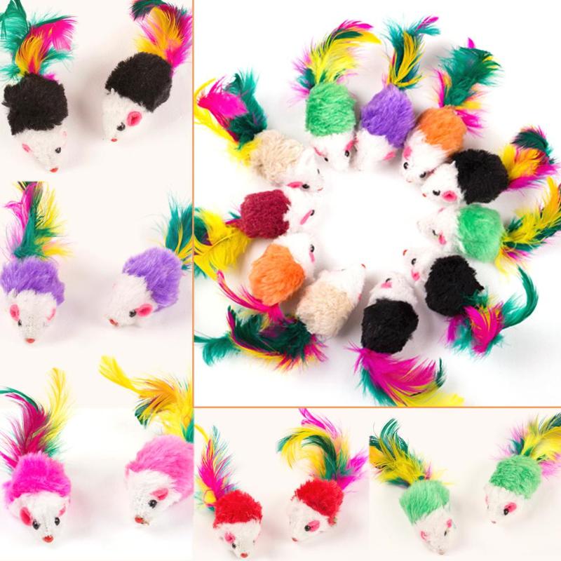 10 Stck Katze spielzeug Falsche Maus Haustier Katze Spielzeug Mini Lustige Spielen Spielzeug Für Katzen mit Bunte Feder Plüsch Mini maus Spielzeug