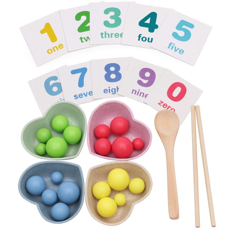 Baby Early Education Toys Montessori Box Digital Clock Math Toy Number digital Counting Wood Stick Kids Toy: Chopsticks beans