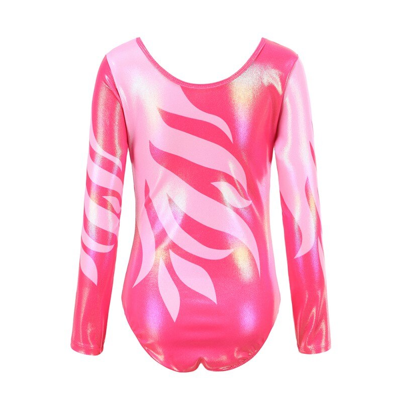 Kids Ballet Pink Gradient Long Sleeve Girls Gymnastics Girls Shiny Dance Performance Ballet Leotards