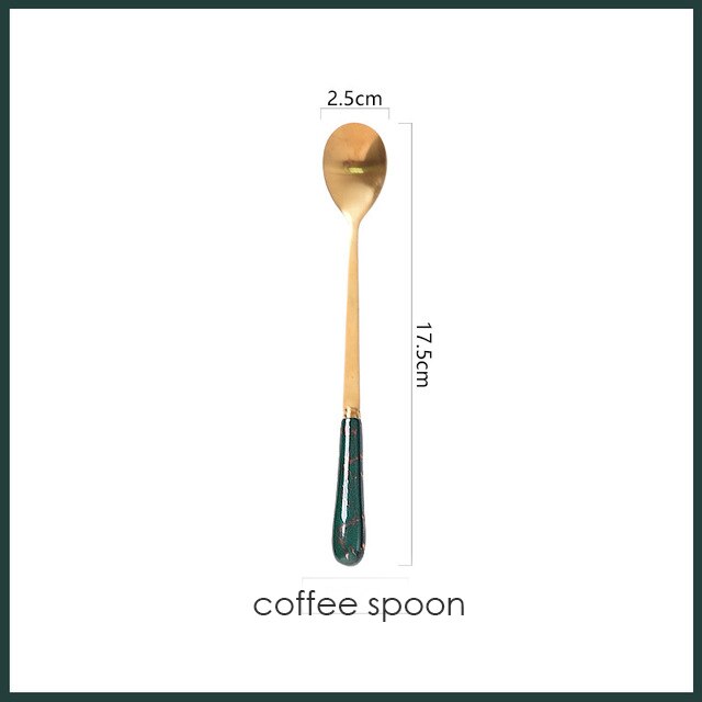 Zastawa stołowa do kuchni zestaw sztućców zestaw złotych sztućców zestaw sztućców ze stali nierdzewnej luksusowy nóż łyżka zestaw obiadowy Western Ceramics: green dessert fork