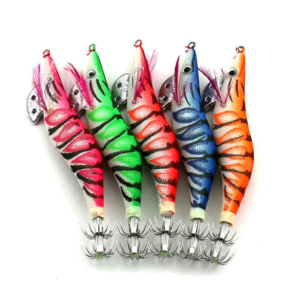5Pcs Nep Aas Lichtgevende Inktvis Jig Vissen Hout Garnalen Lokken Inktvis Inktvis Jigs Lokt Spinner Aas Met 3 # haak Vissen Tools