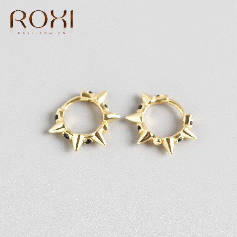 Roxi 925 Sterling Zilveren Ronde Zwarte Kristal Klinknagel Stud Oorbellen Voor Vrouwen Punk Unisex Oorbellen Accessoire Street Style Oorbellen