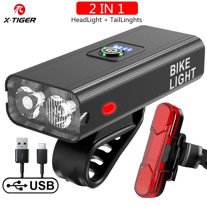 X-TIGER Bike Light 1800 Lumens MTB Road Bike Front Lamp Bike Accessories Rainproof USB Rechargeable LED Bike Flashlight: QD-0202T