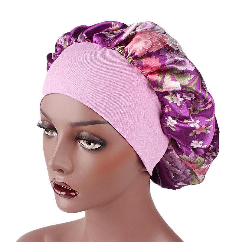 56-58cm Satijn Motorkap Haar Styling Caps Voor Slapen Douche Cap Satijn breedgerande Hoofdband Met Night cap Haar Styling Tool: Paars