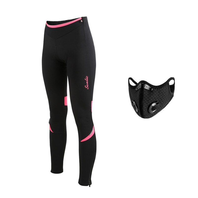Santic Women MTB Bike Pants 4D Cushion Pad Reflective Thermal Winter Fleece Pants Breathable Bicycle Riding Running Cycling Pant: Black Pink / M