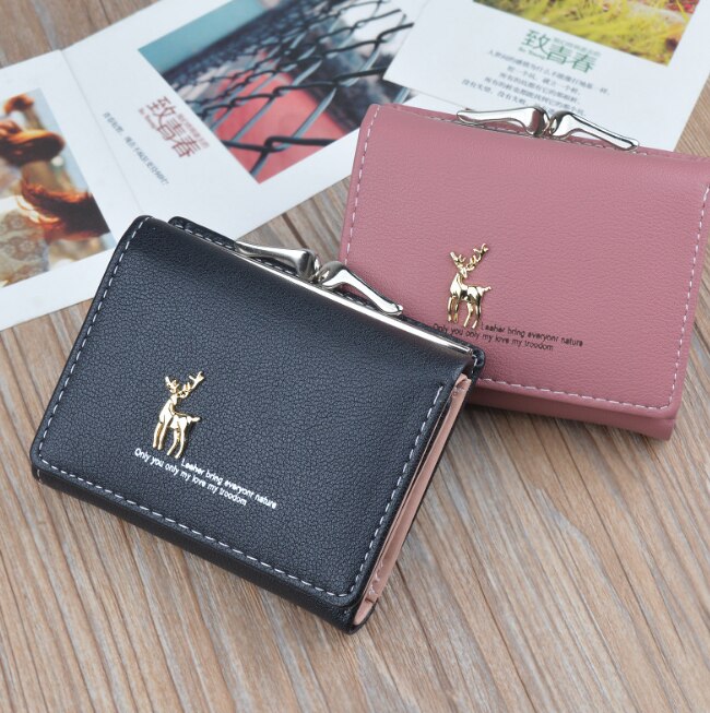 Cartoon Leather Women Purse Pocket Ladies Clutch Wallet Women Short Card Holder Cute Girls Deer Wallet Cartera Mujer