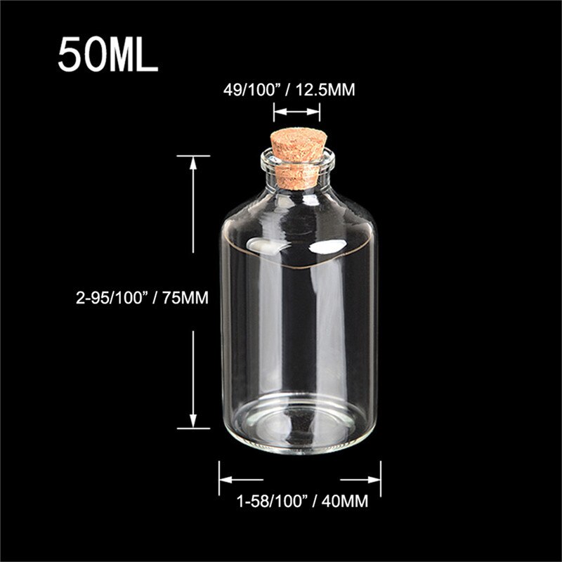 24PC Mini transparent Glas Kork Flaschen Handwerk Fläschchen Klar Glas Leere wünschen Flaschen 4ml 10ml 100ml Gläser Container Diy Fläschchen: 50ml