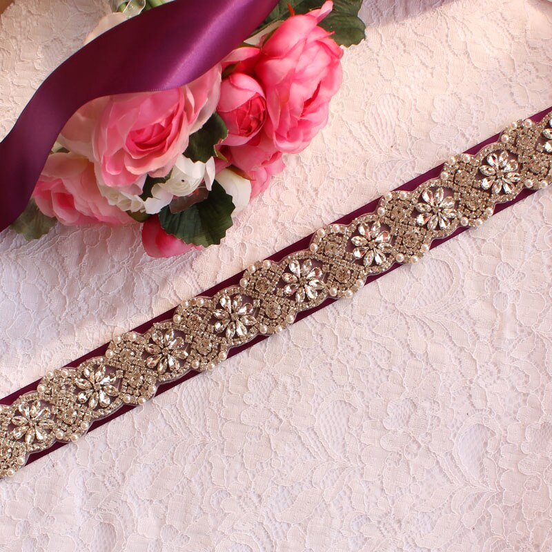 Bruids Riem Vrouwen Riem Trouwjurk Riem Strass Bruidsmeisje Riem Bruiloft Accessoires: grape purple